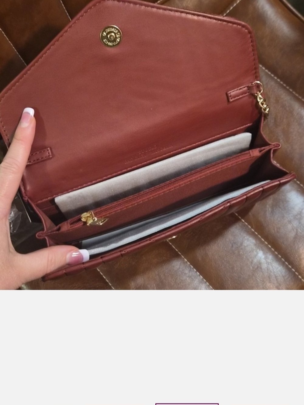 Badgley Mischka 2 Pc  Quilted Burgundy Crossbody with Gold Chain and Coin Purse - Picture 3 of 11
